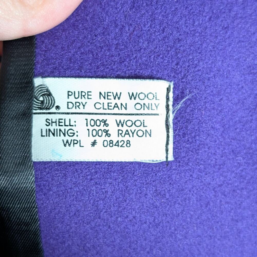 Vintage Adolfo Classics Purple 100% Wool Double-Breasted Coat – Size 6 - Picture 4 of 6
